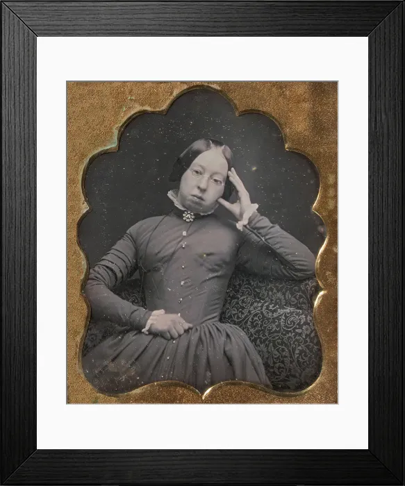 Framed Print : Seated Woman Wearing Glasses, 1850-55. Creator: Unknown Framed Print : Seated Woman Wearing Glasses, 1850-55. Creator: Unknown