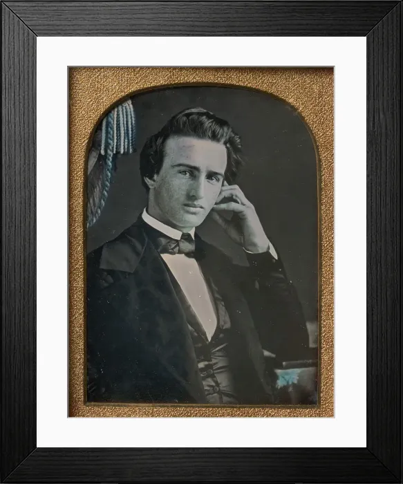 Framed Print : [Seated Young Man Resting Head on Fingers], 1840s. Creator: Unknown