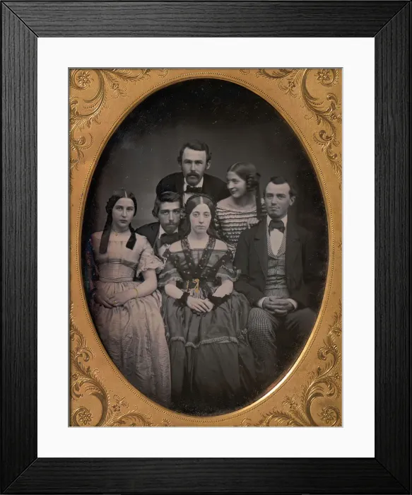 Framed Print : Three Young Couples Dressed in Finery, 1850s. Creator: Unknown Framed Print : Three Young Couples Dressed in Finery, 1850s. Creator: Unknown