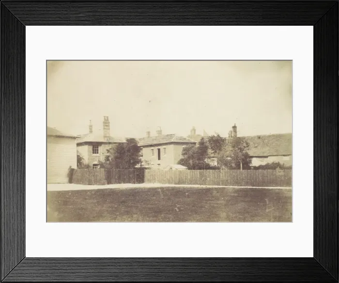 Framed Print : Compound of Buildings Surrounded by Fence, 1850s. Creator: Unknown Framed Print : Compound of Buildings Surrounded by Fence, 1850s. Creator: Unknown