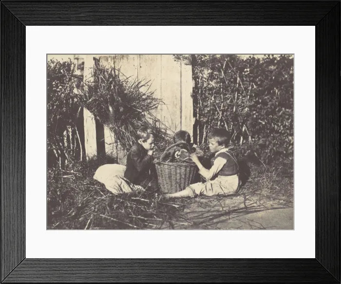 Framed Print : Trois jeunes enfants assis autour d un panier, 1850-53. Creator: Unknown Framed Print : Trois jeunes enfants assis autour d un panier, 1850-53. Creator: Unknown