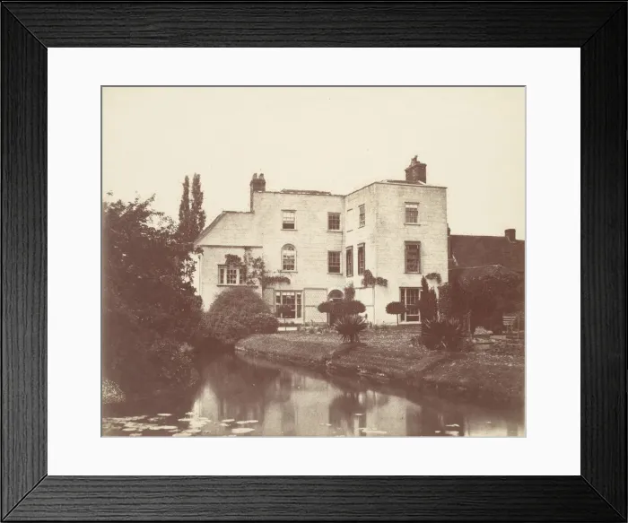 Framed Print : View of House from Garden by Pond with Lily Pads, 1850s. Creator: Unknown