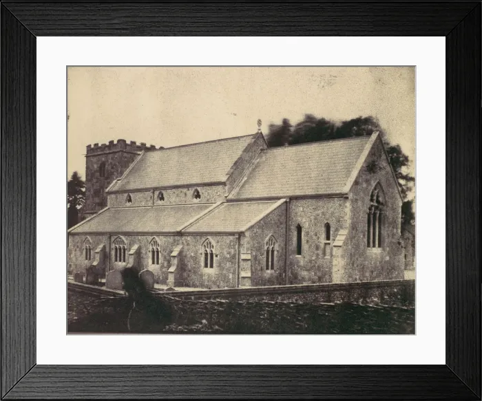 Framed Print : St. Cyriac Church at Lacock Abbey, Ghost Figure of Man in a Top Hat in Foreground, 1850s Framed Print : St. Cyriac Church at Lacock Abbey, Ghost Figure of Man in a Top Hat in Foreground, 1850s