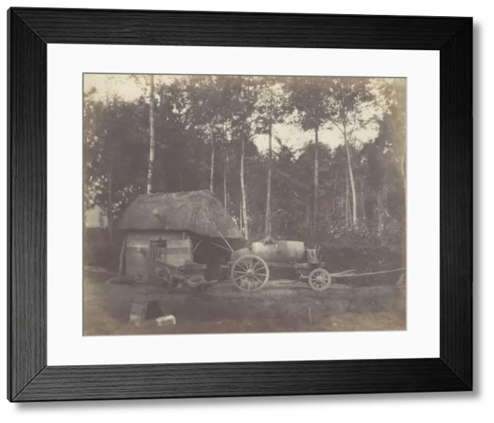 Framed Print : Charette devant l entree d un abri au toit de chaume, 1850-53. Creator: Unknown Framed Print : Charette devant l entree d un abri au toit de chaume, 1850-53. Creator: Unknown