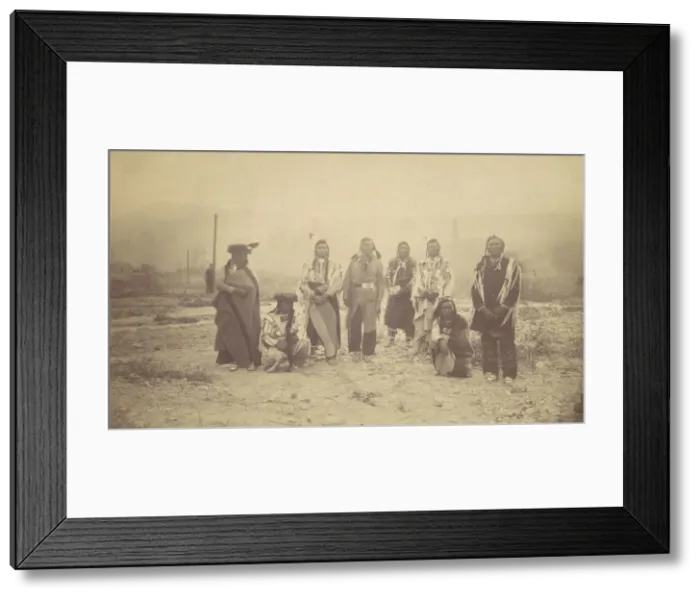 Framed Print : Group of Native American Men, Telegraph Poles in Background, 1880s-90s. Creator: Unknown Framed Print : Group of Native American Men, Telegraph Poles in Background, 1880s-90s. Creator: Unknown