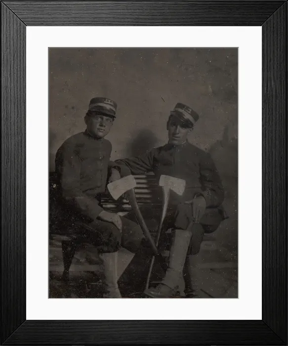 Framed Print : Two Firemen (?) with Axes, late 1850s-60s. Creator: Unknown Framed Print : Two Firemen (?) with Axes, late 1850s-60s. Creator: Unknown