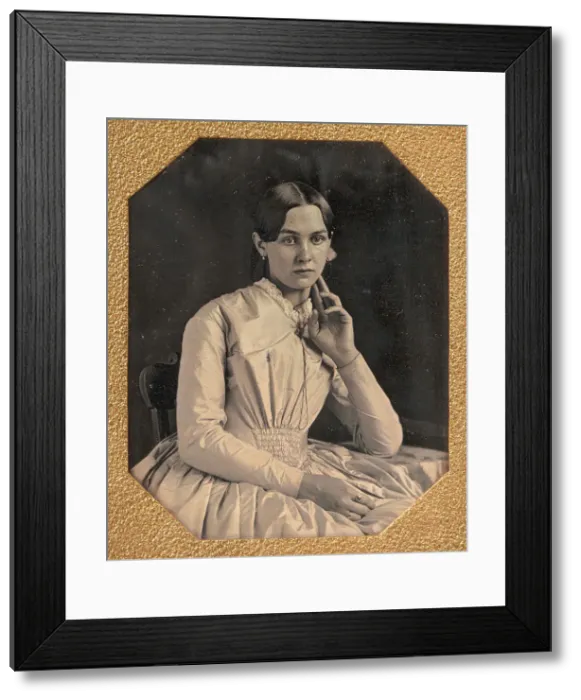 Framed Print : Seated Young Woman with Hand Raised to Jawline, 1840s-50s. Creator: Unknown Framed Print : Seated Young Woman with Hand Raised to Jawline, 1840s-50s. Creator: Unknown
