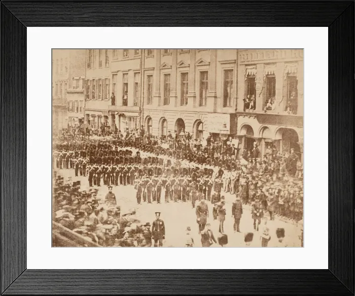 Framed Print : Old Boston Fuseliers on State Street, 1858. Creator: Unknown Framed Print : Old Boston Fuseliers on State Street, 1858. Creator: Unknown