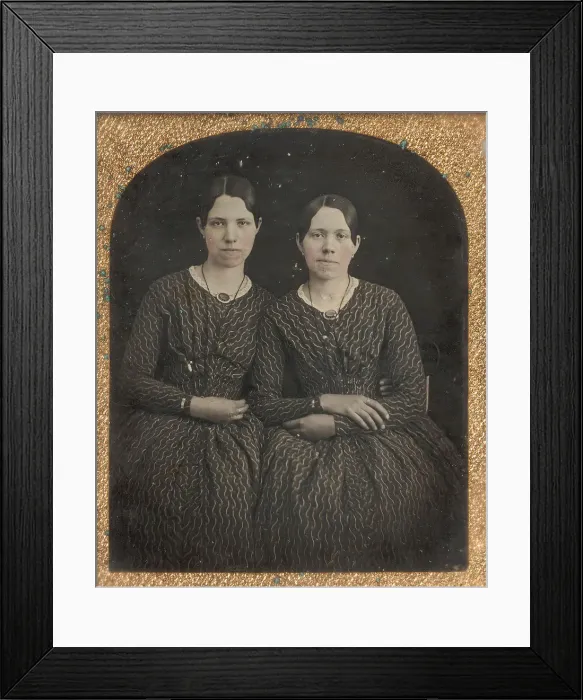 Framed Print : Two Seated Young Women Identically Dressed, 1840s. Creator: Unknown Framed Print : Two Seated Young Women Identically Dressed, 1840s. Creator: Unknown
