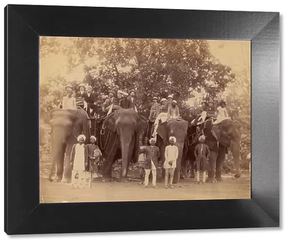 Four Elephants with Western Travellers and Attendants, Jaipur, India, 1860s-70s