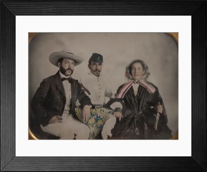 Framed Print : Two Men, One in Military Garb, and a Woman, Seated Around a Table, 1860s Framed Print : Two Men, One in Military Garb, and a Woman, Seated Around a Table, 1860s