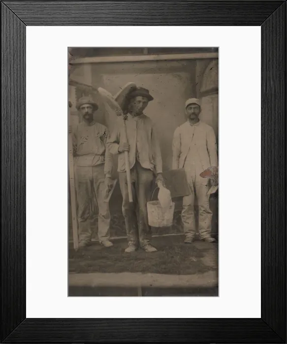 Framed Print : Three Plasterers, 1870s-80s. Creator: Unknown Framed Print : Three Plasterers, 1870s-80s. Creator: Unknown