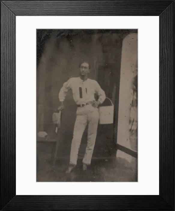 Framed Print : Man with a Bucket on his Arm, 1880s-90s. Creator: Unknown Framed Print : Man with a Bucket on his Arm, 1880s-90s. Creator: Unknown