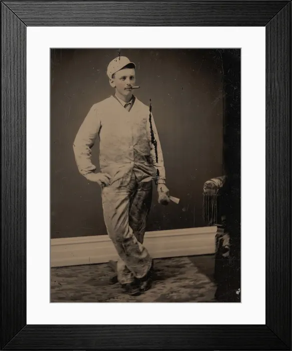Framed Print : Painter, Smoking a Cigar, Holding a Brush and Scraper, 1870s-80s. Creator: Unknown Framed Print : Painter, Smoking a Cigar, Holding a Brush and Scraper, 1870s-80s. Creator: Unknown