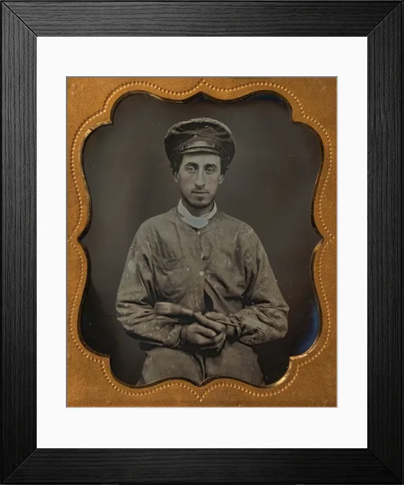 Framed Print : House Painter Wearing a Cap and Holding a Paint Brush, 1850s. Creator: Unknown Framed Print : House Painter Wearing a Cap and Holding a Paint Brush, 1850s. Creator: Unknown