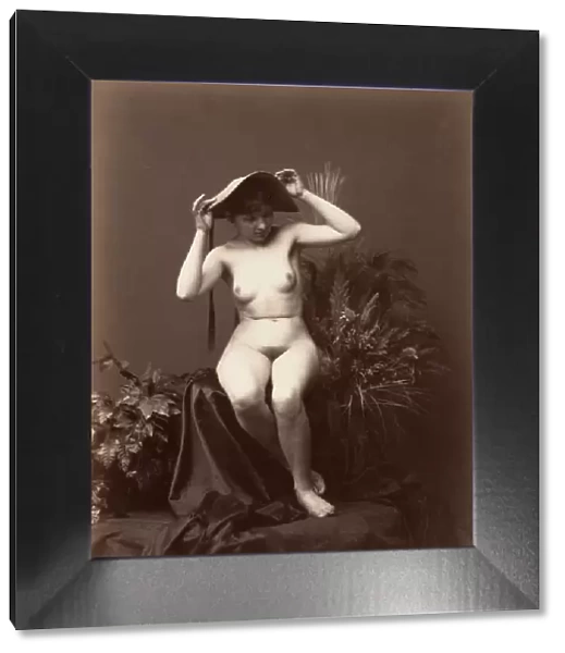 [Nude Woman with Hat in Studio], 1870s-90s. Creator: Unknown