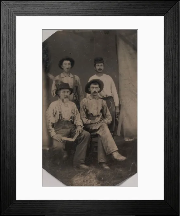 Framed Print : Four Workmen Holding Different Tools: Square, Hatchet, Wood Plane, and Trowel, 1860s-70s Framed Print : Four Workmen Holding Different Tools: Square, Hatchet, Wood Plane, and Trowel, 1860s-70s