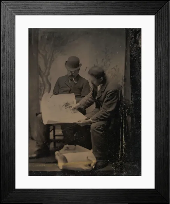 Framed Print : Two Men Reviewing Plans, 1860s-70s. Creator: Unknown Framed Print : Two Men Reviewing Plans, 1860s-70s. Creator: Unknown