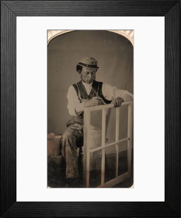 Framed Print : Young Man Painting Window Frame, 1860s-80s. Creator: Unknown Framed Print : Young Man Painting Window Frame, 1860s-80s. Creator: Unknown