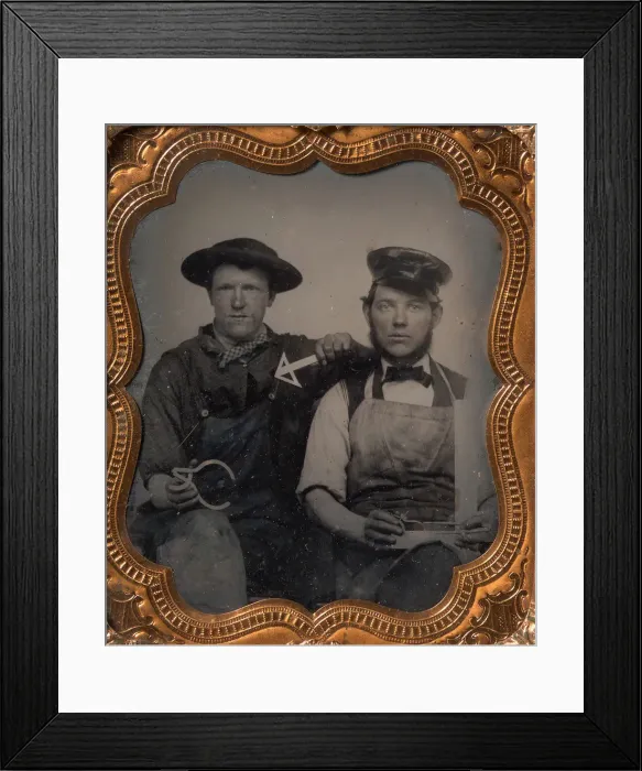 Framed Print : Two Seated Men with Calipers, T-Square, and Compass, 1870s-80s. Creator: Unknown Framed Print : Two Seated Men with Calipers, T-Square, and Compass, 1870s-80s. Creator: Unknown