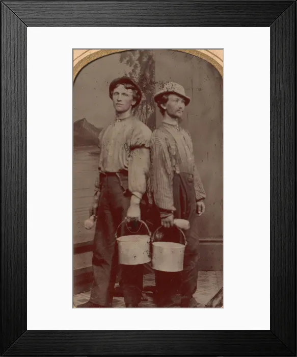 Framed Print : Two Painters with Brushes and Buckets, 1874. Creator: Unknown Framed Print : Two Painters with Brushes and Buckets, 1874. Creator: Unknown