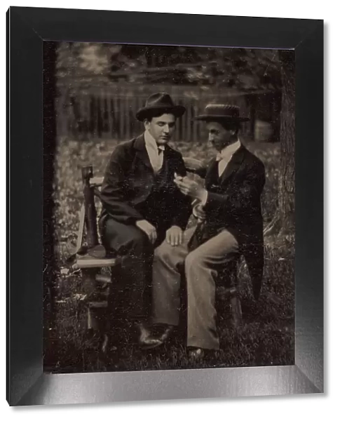 Two Men Seated on a Bench, One with His Hand on the Leg of the Other, 1870s-80s