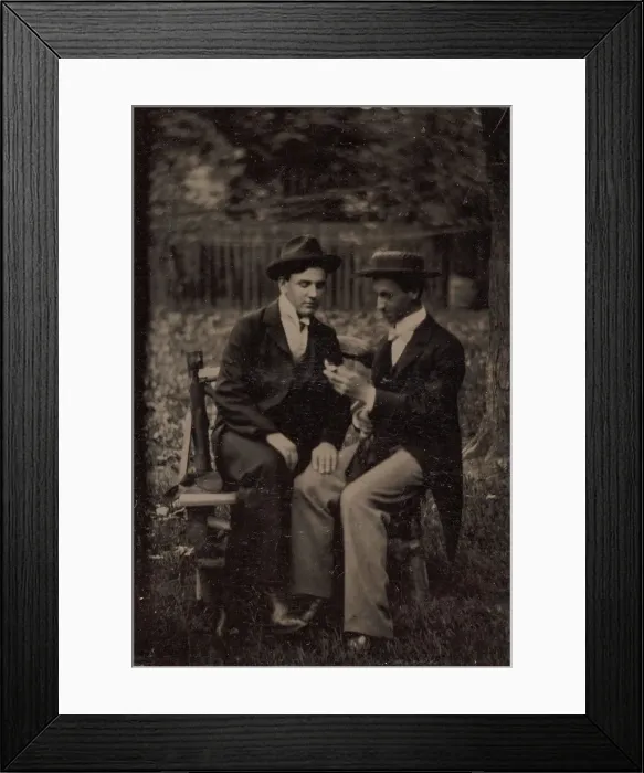 Framed Print : Two Men Seated on a Bench, One with His Hand on the Leg of the Other, 1870s-80s Framed Print : Two Men Seated on a Bench, One with His Hand on the Leg of the Other, 1870s-80s