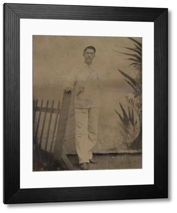 Framed Print : Painter Resting His Hand on Picket Fence, 1860s-80s. Creator: Unknown Framed Print : Painter Resting His Hand on Picket Fence, 1860s-80s. Creator: Unknown