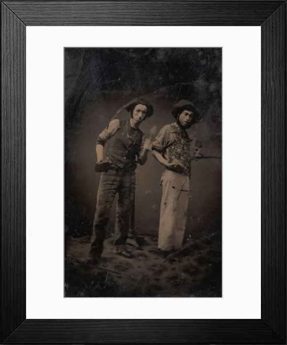 Framed Print : Two Bricklayers Holding Bricks and Trowels, 1870s-80s. Creator: Unknown Framed Print : Two Bricklayers Holding Bricks and Trowels, 1870s-80s. Creator: Unknown