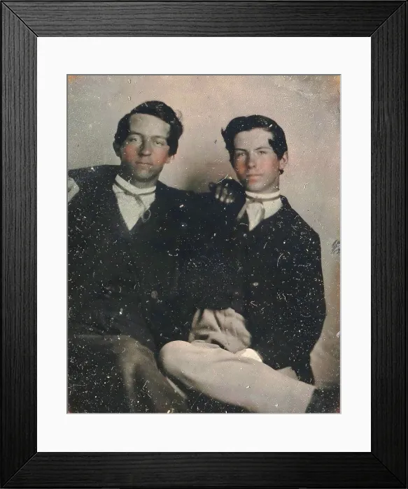 Framed Print : Two Young Men Seated with Their Arms Around Each Other, 1860s. Creator: Unknown Framed Print : Two Young Men Seated with Their Arms Around Each Other, 1860s. Creator: Unknown