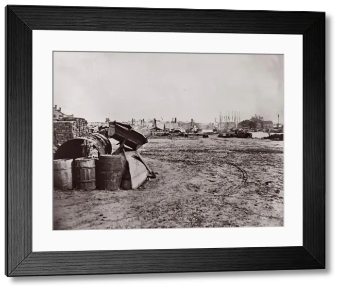 Framed Print : Wharves at Richmond, Virginia, 1865. Creator: Alexander Gardner Framed Print : Wharves at Richmond, Virginia, 1865. Creator: Alexander Gardner