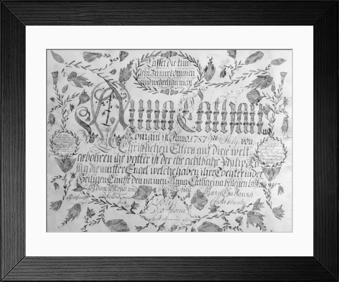 Framed Print : Birth and Baptismal Certificate, 1787. Creator: Unknown Framed Print : Birth and Baptismal Certificate, 1787. Creator: Unknown