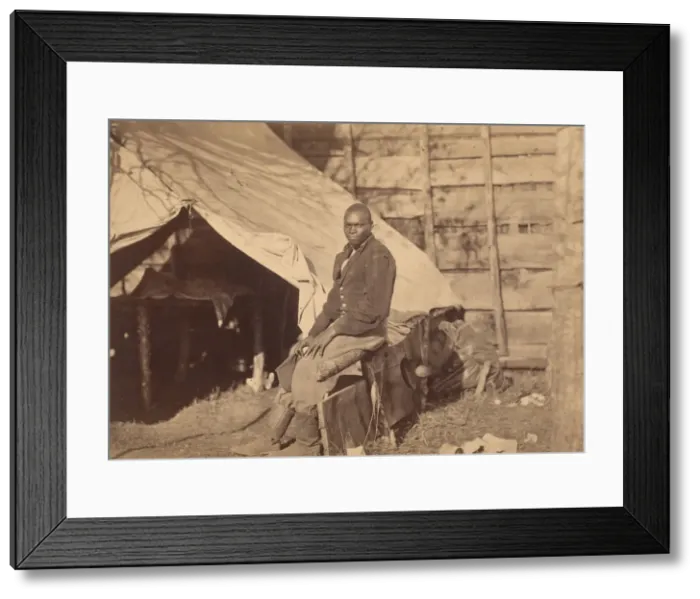 Framed Print : [Black Soldier in Camp], ca. 1863. Creator: Alexander Gardner