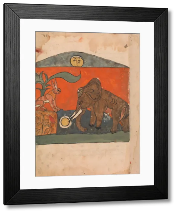 Framed Print : The Clever Hare with the King of the Elephants at the Spring of the Moon... 18th century Framed Print : The Clever Hare with the King of the Elephants at the Spring of the Moon... 18th century