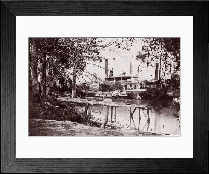 Framed Print : Pontoon Bridge at Deep Bottom, James River, 1864. Creator: Andrew Joseph Russell Framed Print : Pontoon Bridge at Deep Bottom, James River, 1864. Creator: Andrew Joseph Russell