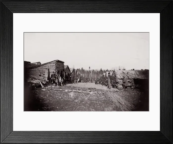 Framed Print : [Winter Quarters, troops with row of cabins]. Brady album, p. 128, 1861-65