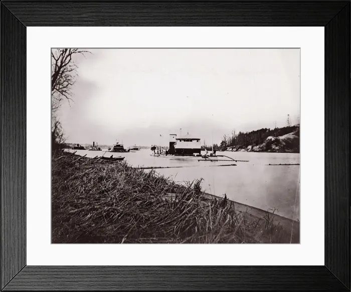 Framed Print : Ironclad fleet on James River below Rebel Howlett House Battery, 1865 Framed Print : Ironclad fleet on James River below Rebel Howlett House Battery, 1865