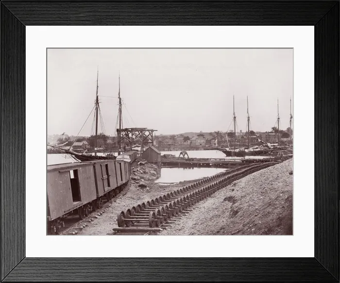 Framed Print : Unloading Supplies for U. S. Military Railroad opposite Richmond, Virginia, ca. 1865 Framed Print : Unloading Supplies for U. S. Military Railroad opposite Richmond, Virginia, ca. 1865