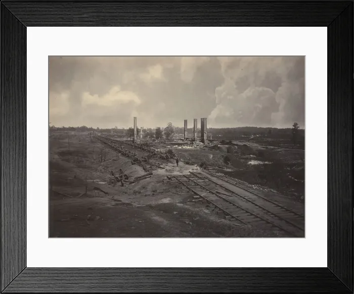 Framed Print : Destruction of Hoods Ordinance Train, 1860s. Creator: George N. Barnard Framed Print : Destruction of Hoods Ordinance Train, 1860s. Creator: George N. Barnard