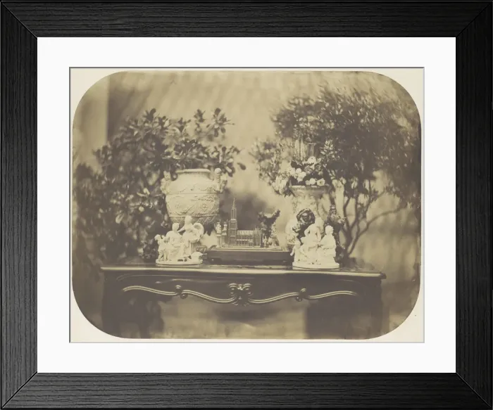 Framed Print : [Table Top Still Life with Model Cathedral and Small Sculptures], ca. 1856