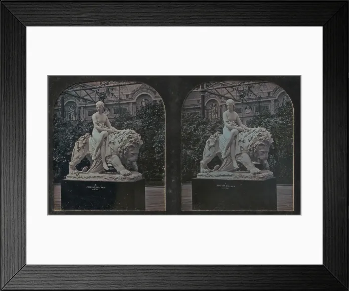 Framed Print : Stereograph, Crystal Palace, John Bells Una and the Lion, 1854-62 Framed Print : Stereograph, Crystal Palace, John Bells Una and the Lion, 1854-62
