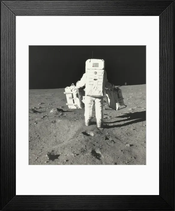 Framed Print : Buzz Aldrin on the Moon with Components of the Early Apollo Scientific Experiments Framed Print : Buzz Aldrin on the Moon with Components of the Early Apollo Scientific Experiments