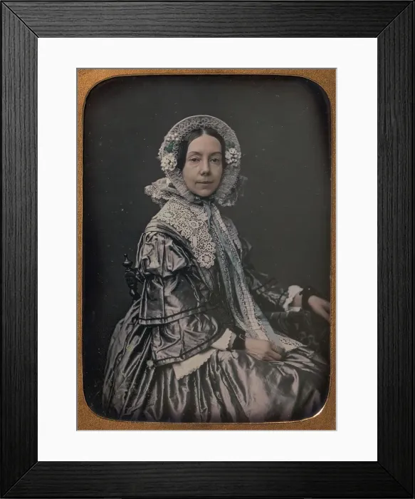 Framed Print : Seated Middle-aged Woman Dressed in Finery, 1854-60. Creator: William Hardy Kent Framed Print : Seated Middle-aged Woman Dressed in Finery, 1854-60. Creator: William Hardy Kent