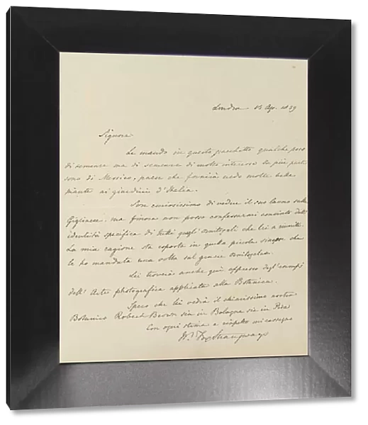 Manuscript Letter from William-Fox Strangways to Antonio Bertoloni, 1839