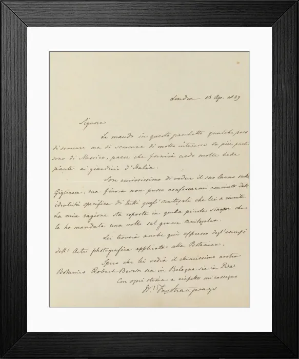 Framed Print : Manuscript Letter from William-Fox Strangways to Antonio Bertoloni, 1839