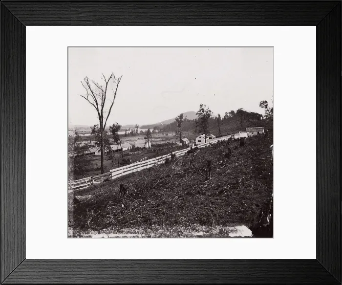 Framed Print : [White picket fence with buildings in background]. Brady album, p. 123, 1861-65