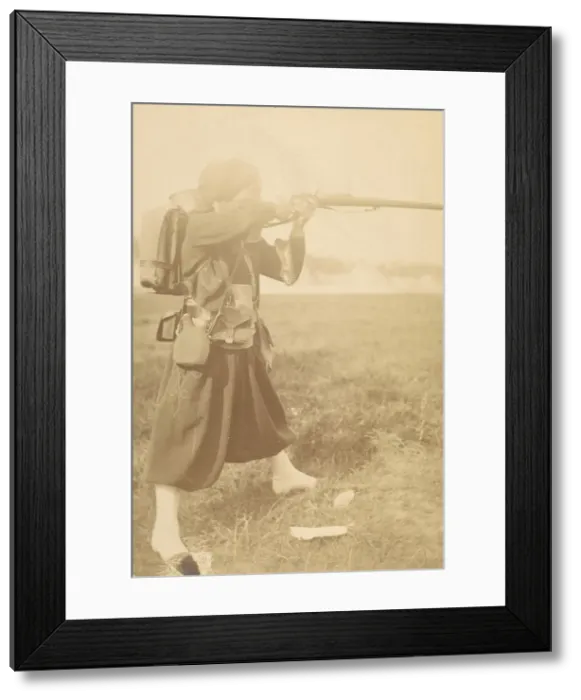 Framed Print : [Soldier Aiming Rifle], 1880s-90s. Creator: Unknown