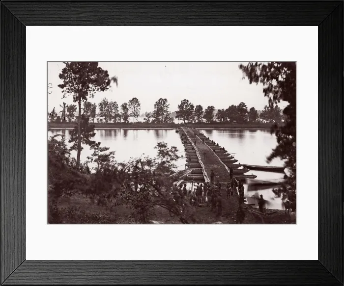 Framed Print : Pontoon bridge across James River, ca. 1864. Creator: William Frank Browne Framed Print : Pontoon bridge across James River, ca. 1864. Creator: William Frank Browne