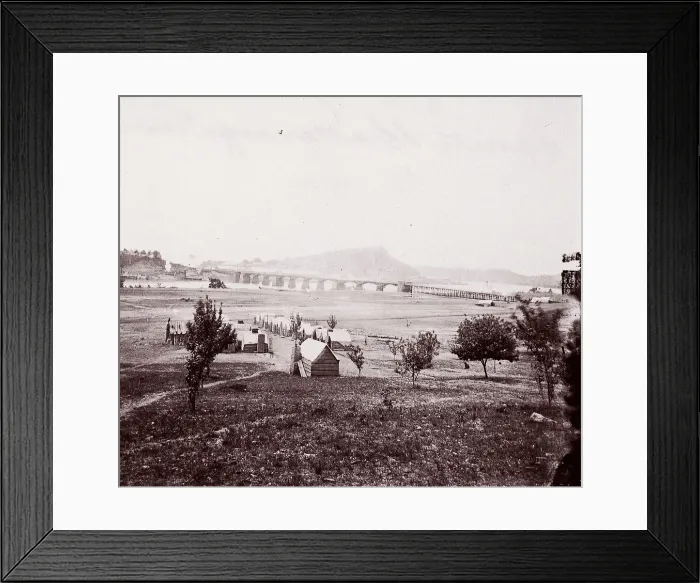 Framed Print : Bridge Builders Camp opposite Chattanooga, ca. 1864. Creator: George N. Barnard Framed Print : Bridge Builders Camp opposite Chattanooga, ca. 1864. Creator: George N. Barnard