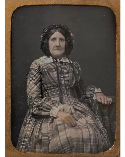 Seated Elderly Woman Wearing Plaid Dress and Bonnet, 1854-60. Creator: William Hardy Kent